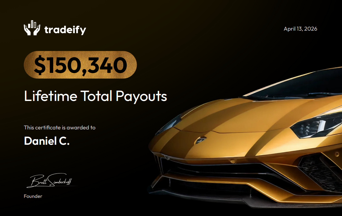 Tradeify lifetime payouts certificate showing $150,340